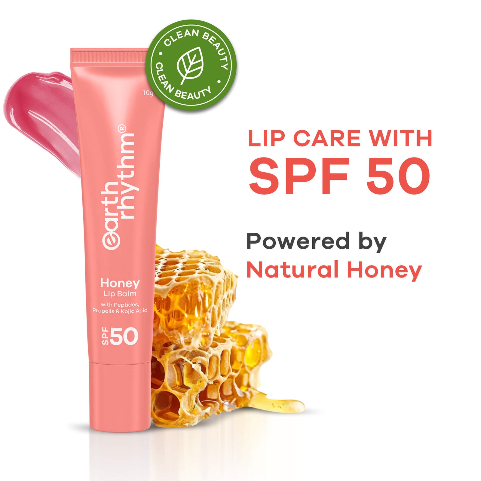 Honey Lip Balm SPF 50 Brightens Lips with Propolis,Peptides & Kojic Acid- 10 gm