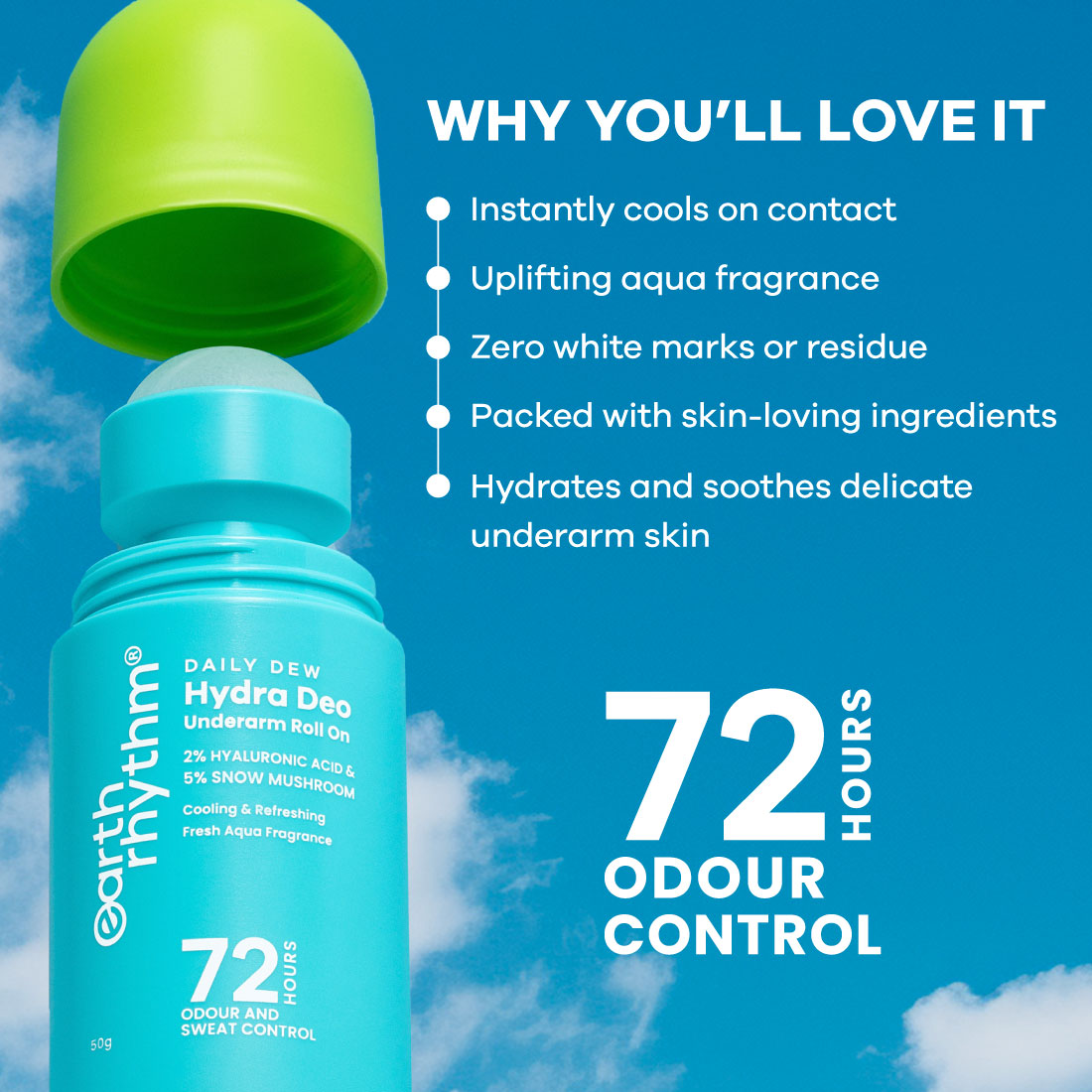 2% HA I Aqua Fresh Cooling Underarm roll on I No Aluminium I No Paraben I 50ml