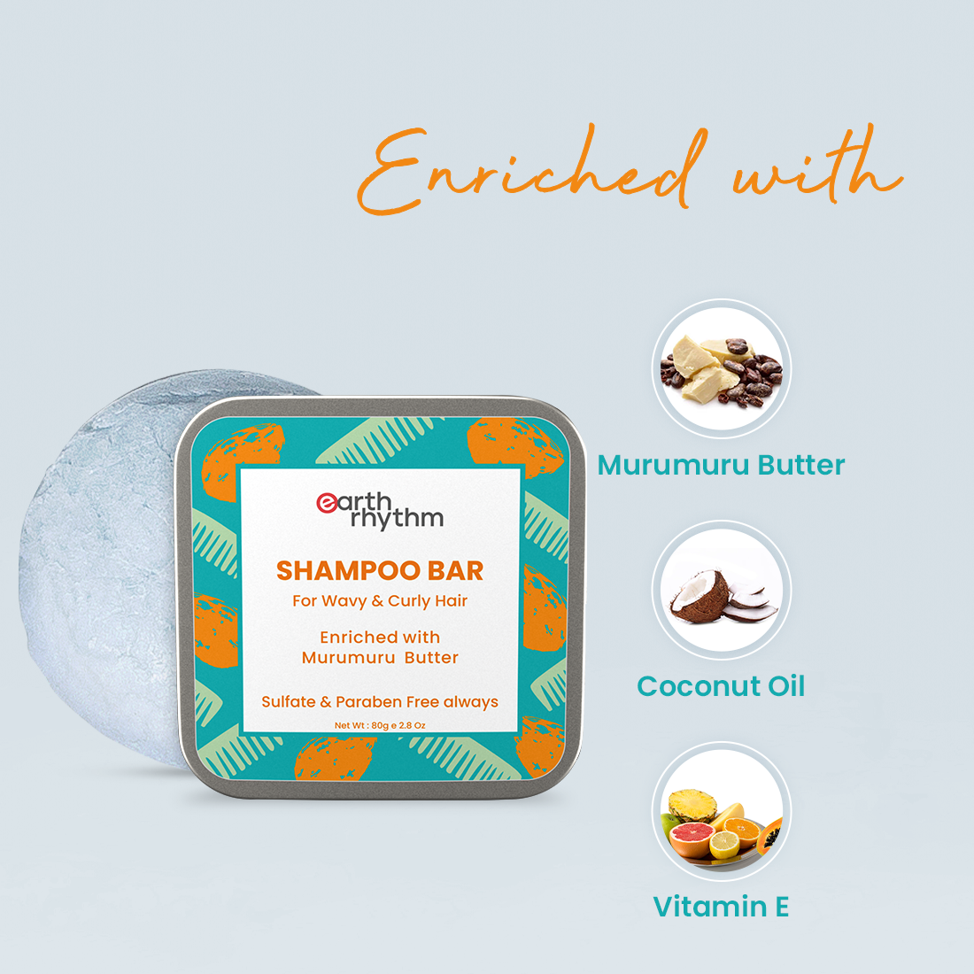 MURUMURU SHAMPOO BAR FOR DRY, CURLY & WAVY HAIR - (TIN PACK OF 2 )