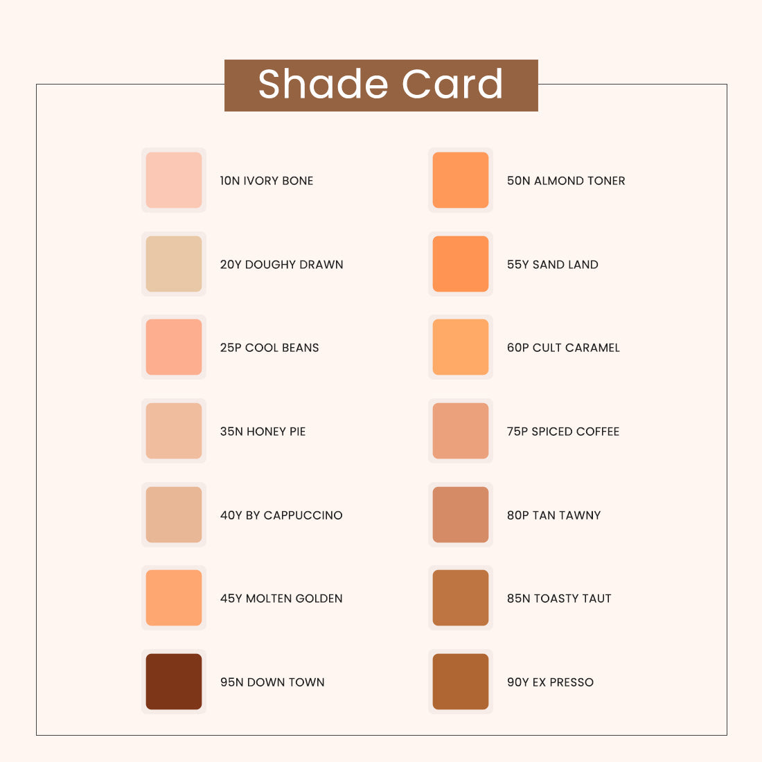 Matte Set Go Foundation Shade Card