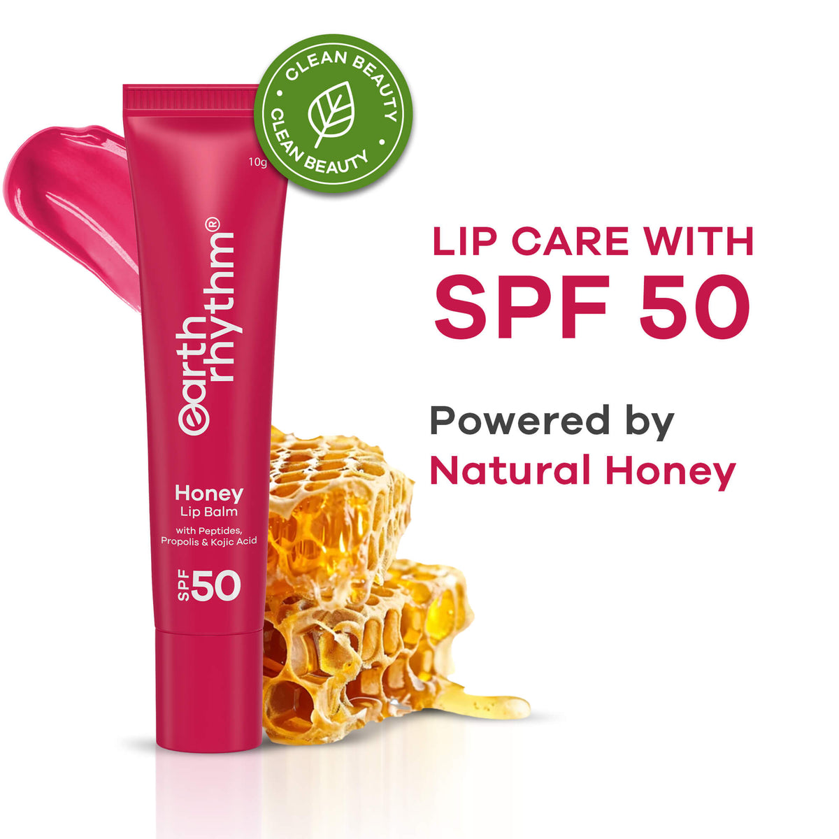 Honey Lip Balm SPF 50 Brightens Lips with Propolis,Peptides & Kojic Acid- 10 gm
