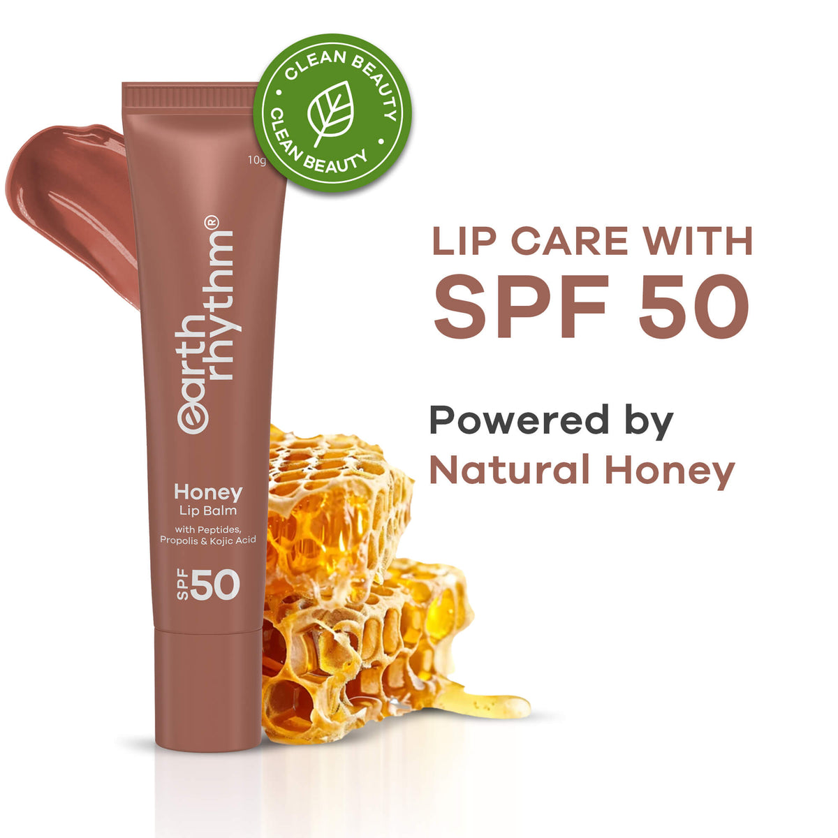 Honey Lip Balm SPF 50 Brightens Lips with Propolis,Peptides & Kojic Acid- 10 gm