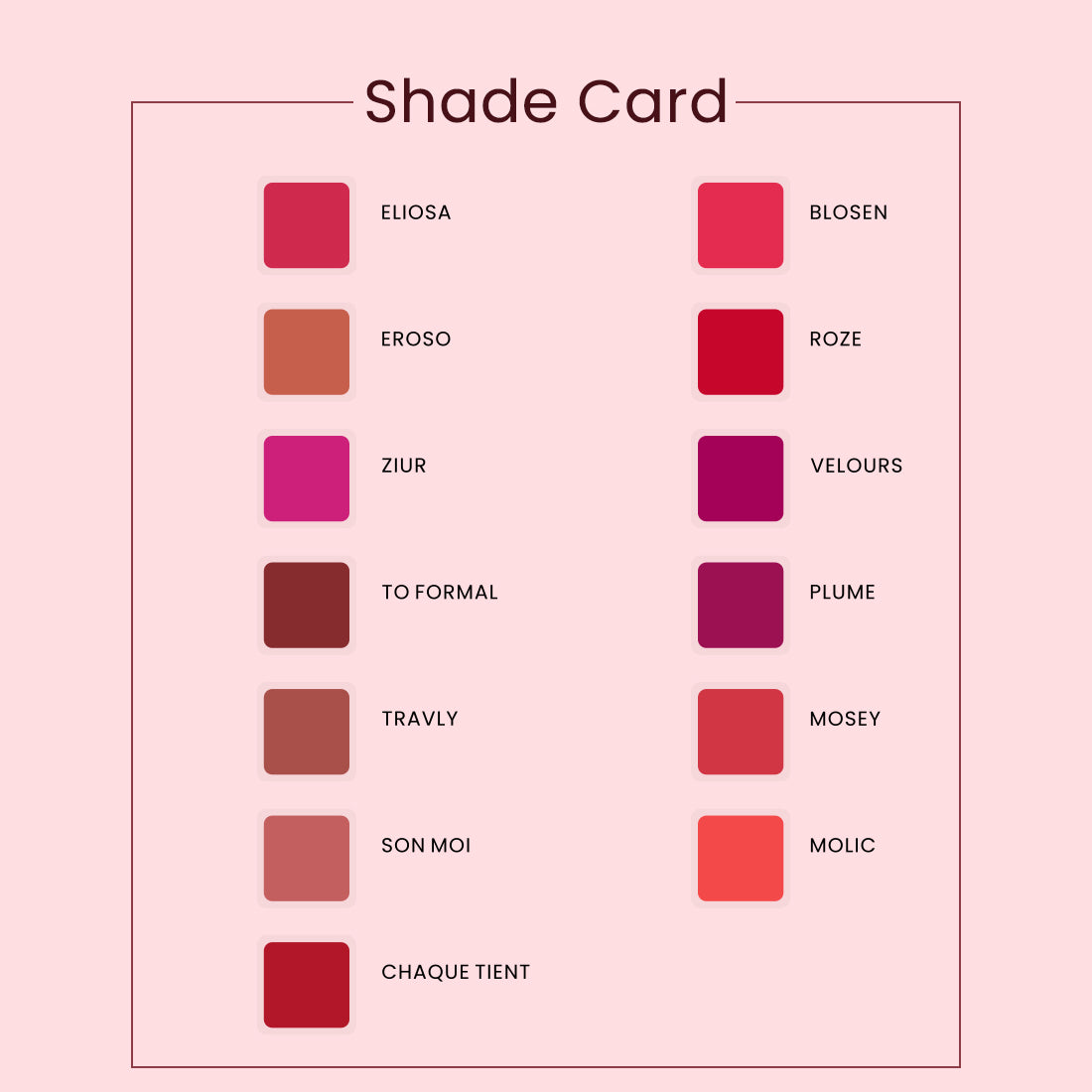 Airy weary lip mousse shade card